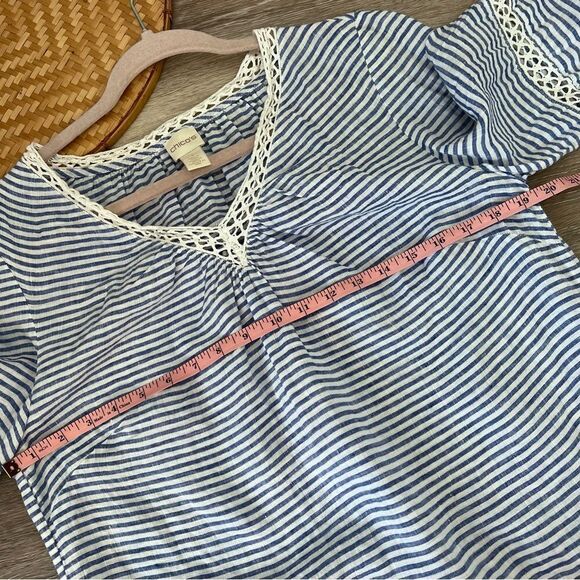 Chico’s linen blue & white striped crochet trim blouse - Picture 6 of 6